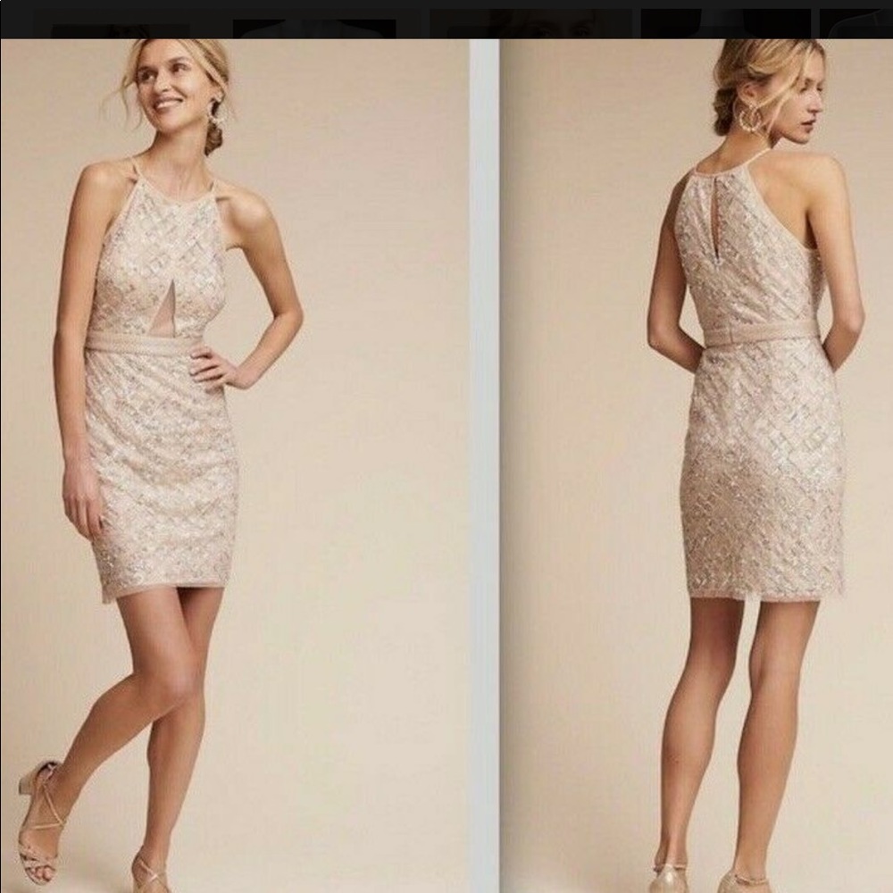 Aidan Mattox beaded halter dress with cutout bodice
